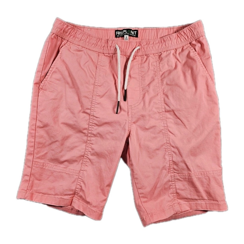 Free Planet Mens Organic Cotton‎ Woven Shorts Small Salmon Pink Drawstring 8"